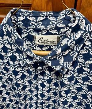 California Shirt Co Navy Flamingo Print Short Sleeve Button Up Shirt Sz Lrg NWT